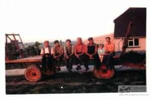 Geoff Phillips and gang (local men) on the trailer haymaking time