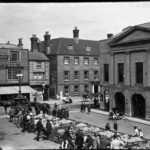 Glass negative of market at St. James Square, Newport