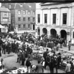 Glass negative of market at St. James Square, Newport