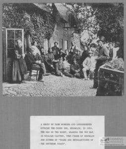 Black and white photograph of a group of farm workers and longshoremen outside the Chine Inn, Shanklin 1860