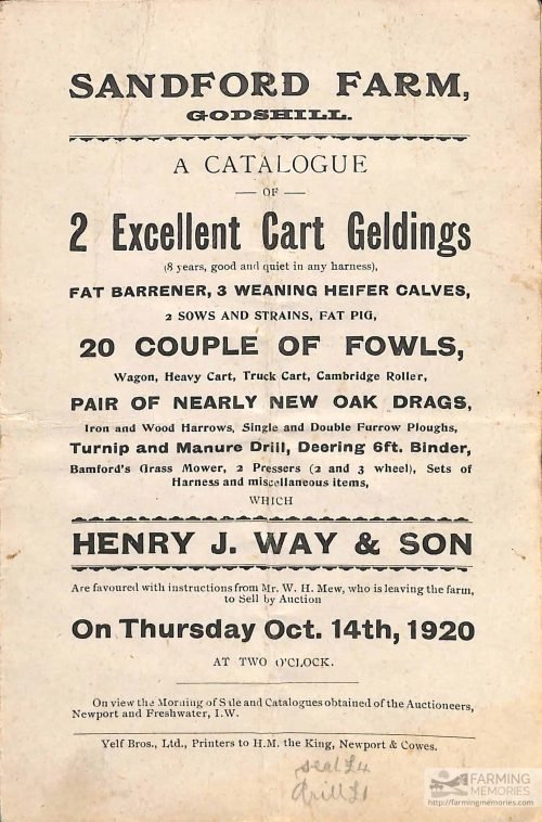 Arthur Mew Sale Catalogue 1920