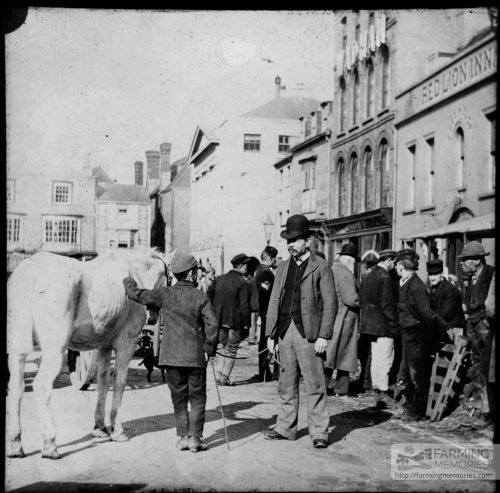 Glass lantern slide of market at St. James Square, Newport