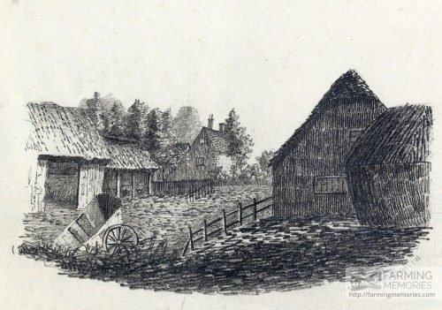 A pencil drawing of the farm house and land at Watchingwell 1833 by H. R. Pitman
